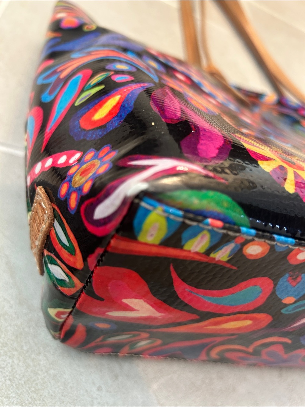 Consuela Multicolor Paisley Shoulder Tote with Tan Straps - Picture 7 of 9